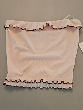 gaze Blush Pink Ribbed Tube Top Ruffle Trim